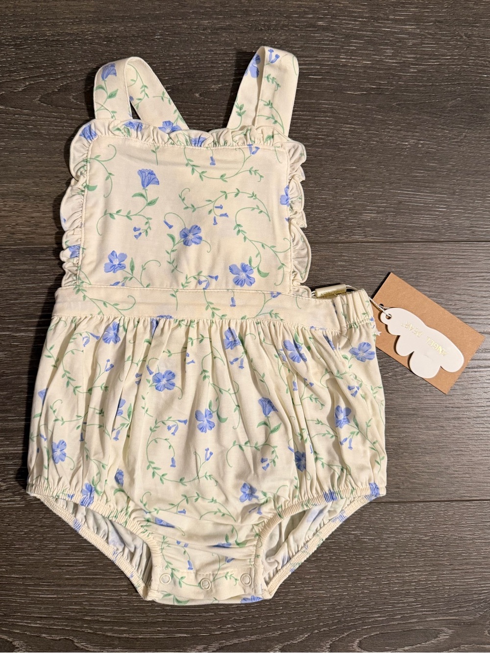Angel Dear Cream Romper with Subtle Blue Floral Print